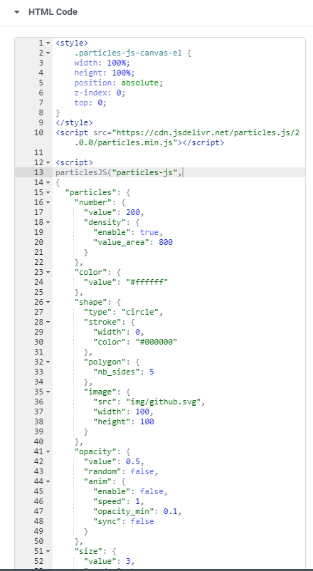 如何透過Elementor使用Particles.js背景教學 (Free/Pro) 6 html config 2